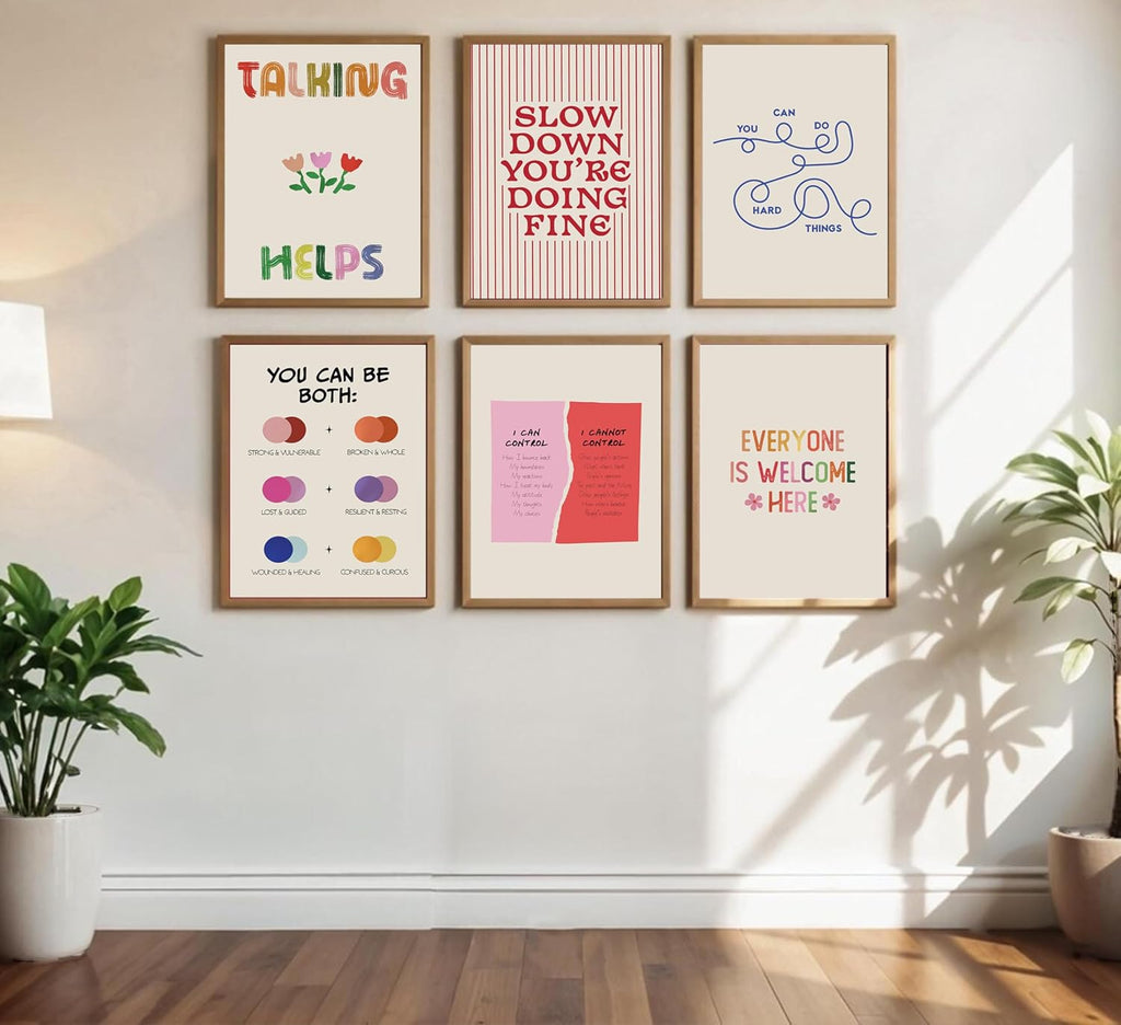 Skiennix 6-Piece Mental Health Wall Art - Inspirational Quotes Canvas Prints for Home & Office Decor