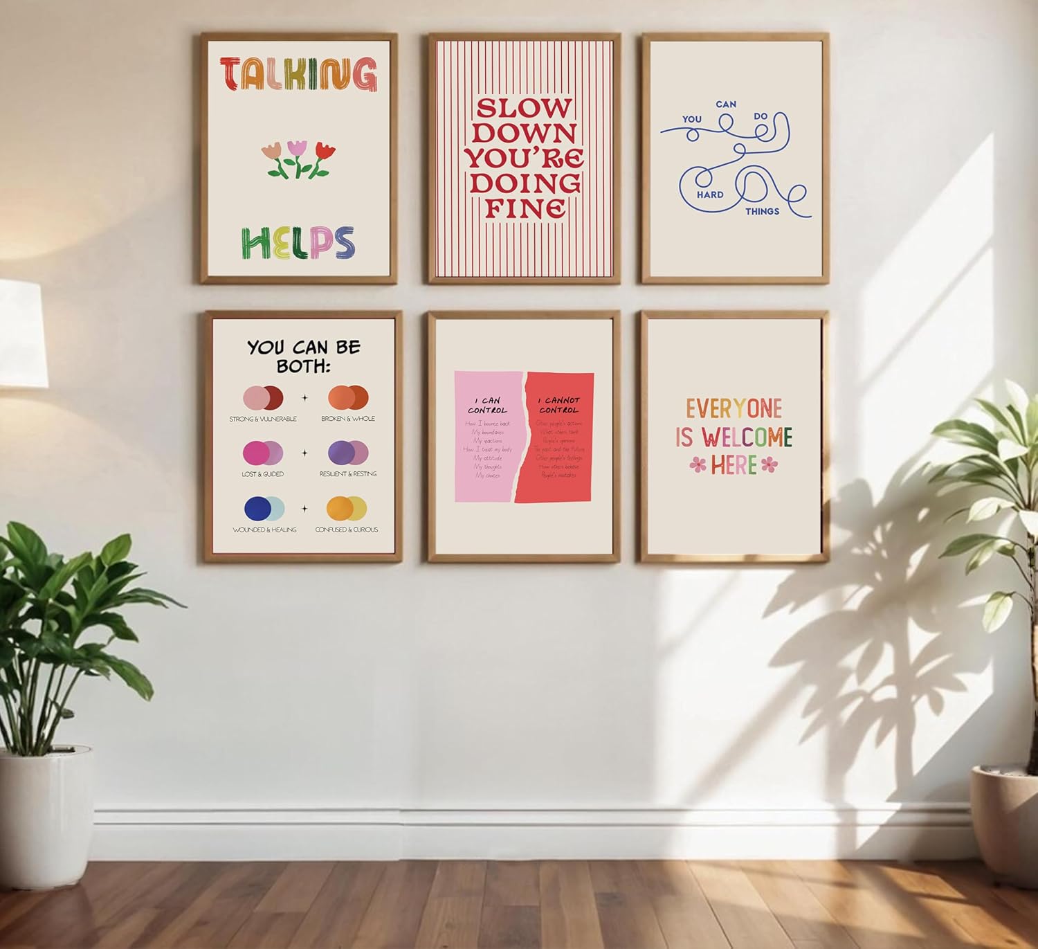 Skiennix 6-Piece Mental Health Wall Art - Inspirational Quotes Canvas Prints for Home & Office Decor