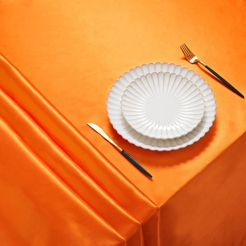 6 Pack Satin Table Cover Rectangle 60 x 84 Inches - Orange, 6-Pack