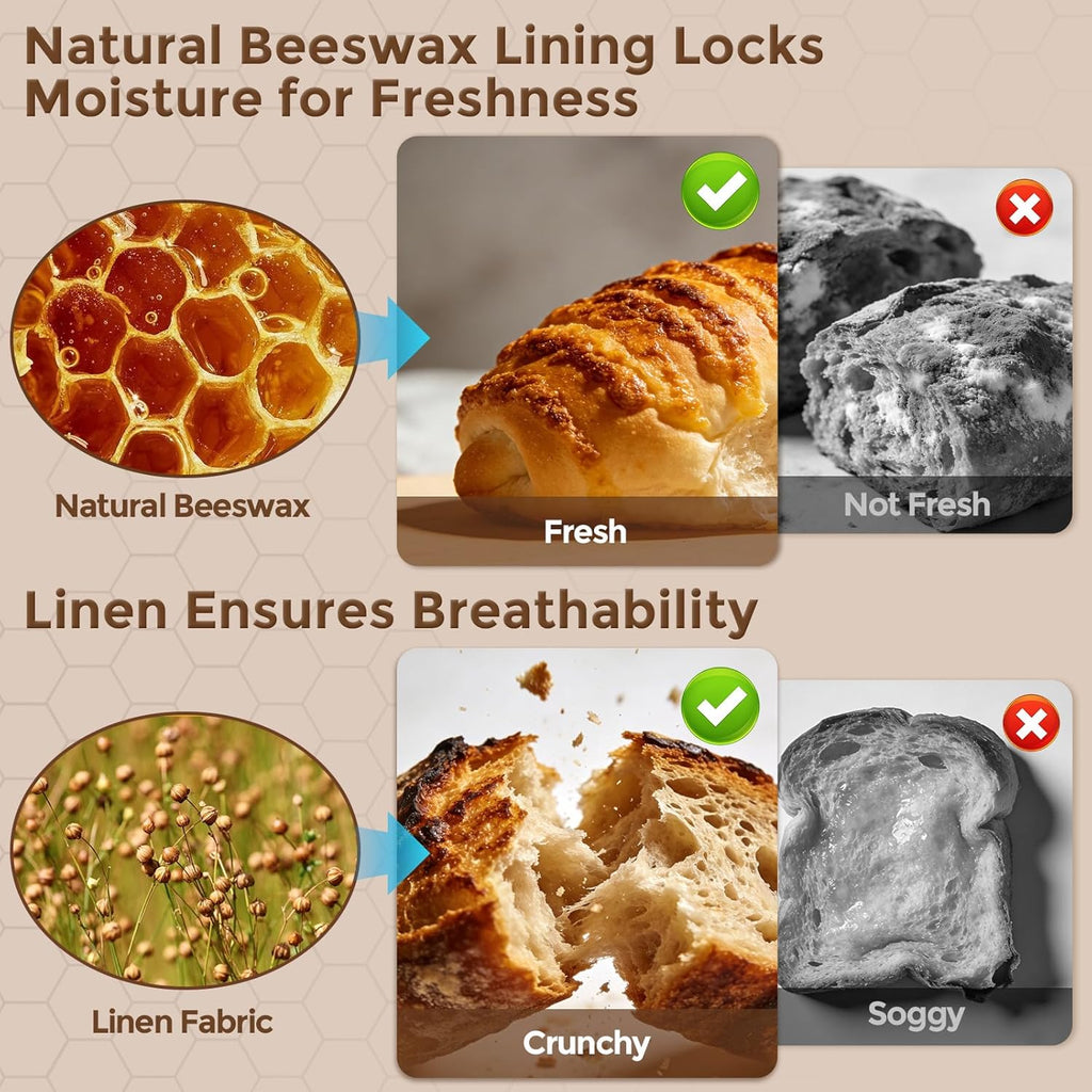 YARRAMATE Beeswax Bread Bags - Eco-Friendly Reusable Linen Storage for Fresh Sourdough | Large 17x13" (Brown, 2 Pack)