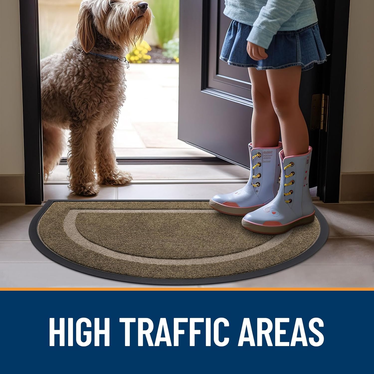 OLANLY Half Circle Door Mat - Waterproof All-Season Indoor/Outdoor Welcome Mat | Easy Clean, 29.5x17, Brown