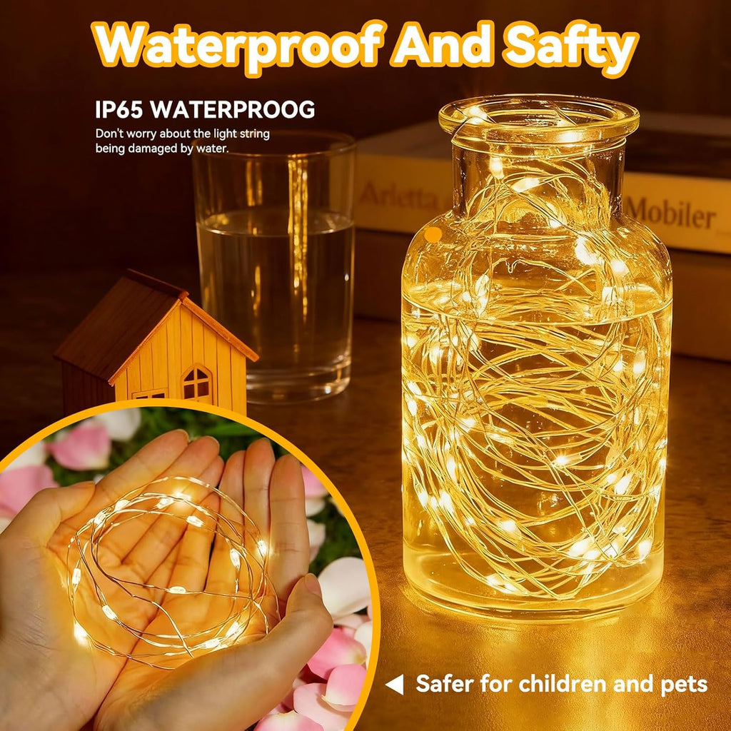 Twinkle Fairy Lights - 33ft 100LED Waterproof String Lights with Remote & Timer | Warm White for Indoor Decor