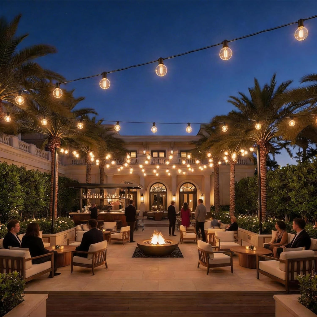 RTTY Outdoor String Lights - 150 FT Waterproof G40 Shatterproof LED Bulbs | Dimmable Globe Lighting for Patio, Bistro, Backyard, and Cafe - Warm White