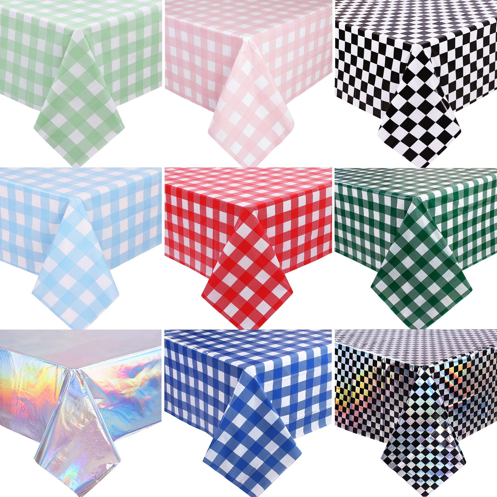 SAJOO 3 Packs Black Checkered Iridescent Tablecloth 54 x 108 Inch Holographic Foil Table Cloth Shiny Disposable Laser Rectangle Plastic Table Cover for Picnic Camping