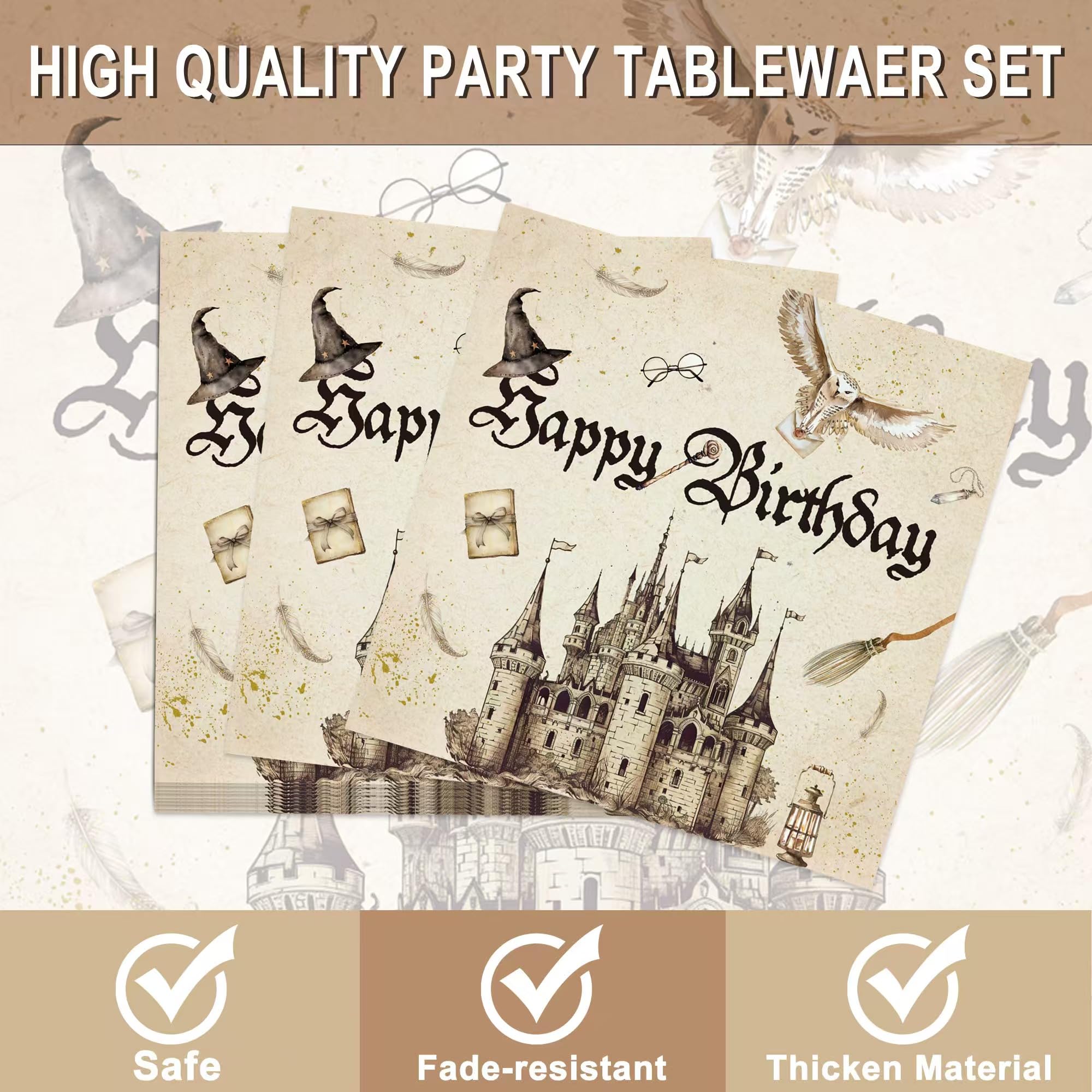 120 Pcs Magical Wizard Party Supplies for Boys Girls Witch Wizard Magic Happy Birthday Tableware Set Magical Party Plates and Napkins Kit Party Serves 20 Guests