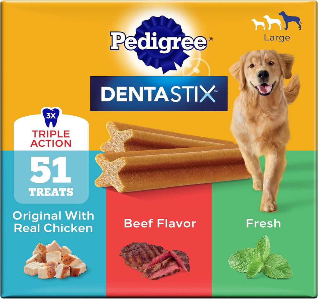 Pedigree Dentastix Large Dog Treats - Original Beef & Fresh Flavor | 2.73 lb Variety Pack (51 Treats)