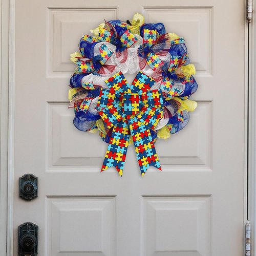 ABTOLS Autism Awareness Wreath Bows - Colorful 2-Piece Set for Fundraisers & Decorations