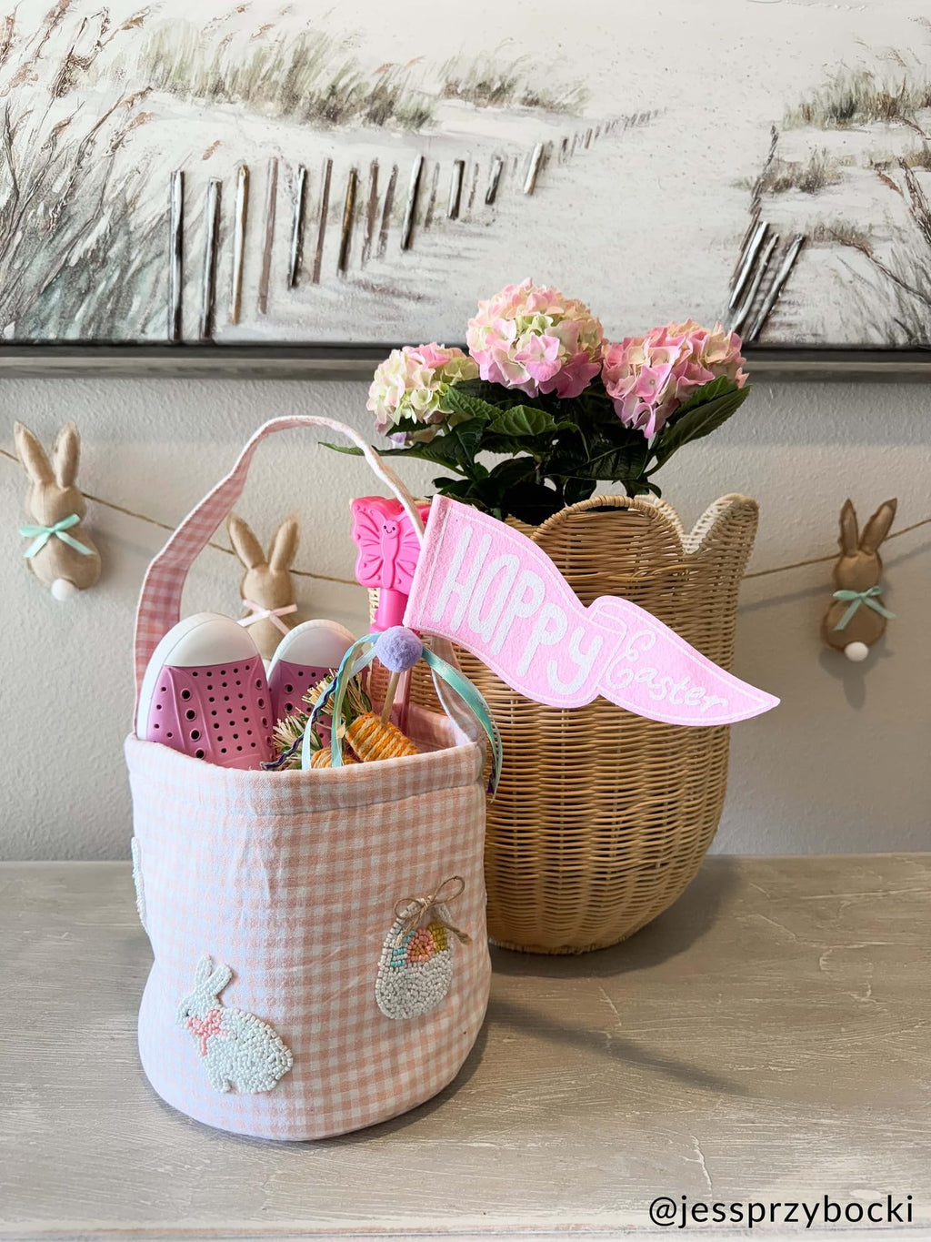 Mud Pie Pink Easter Beaded Bucket; 7 1/2" x 8 1/2"