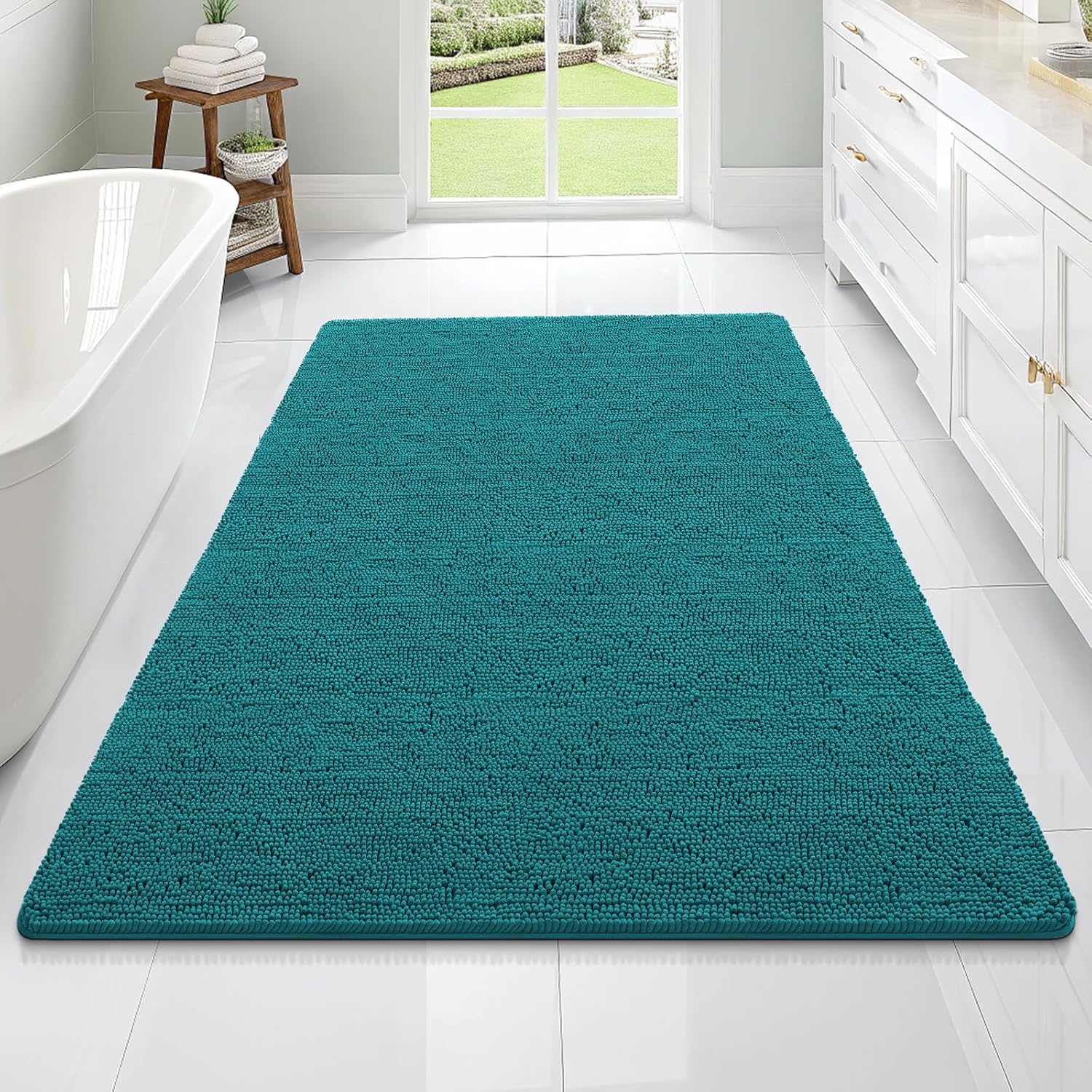 OLANLY Large Bathroom Rugs - Extra Soft Chenille Bath Mats | Quick-Dry, Machine Washable, Deep Lake 70x46