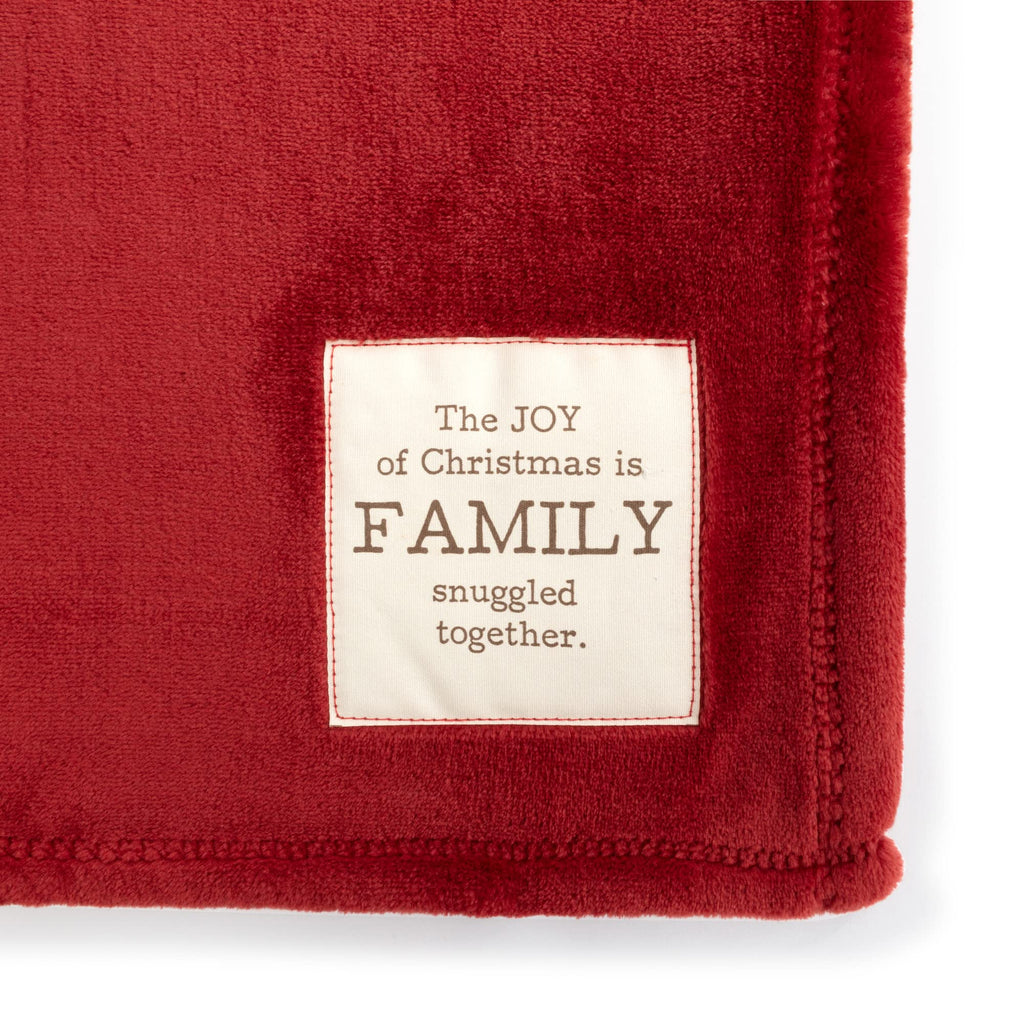 DEMDACO Cranberry Red Joy Family Snuggled 120 x 63 Fleece Mega Christmas Throw Blanket