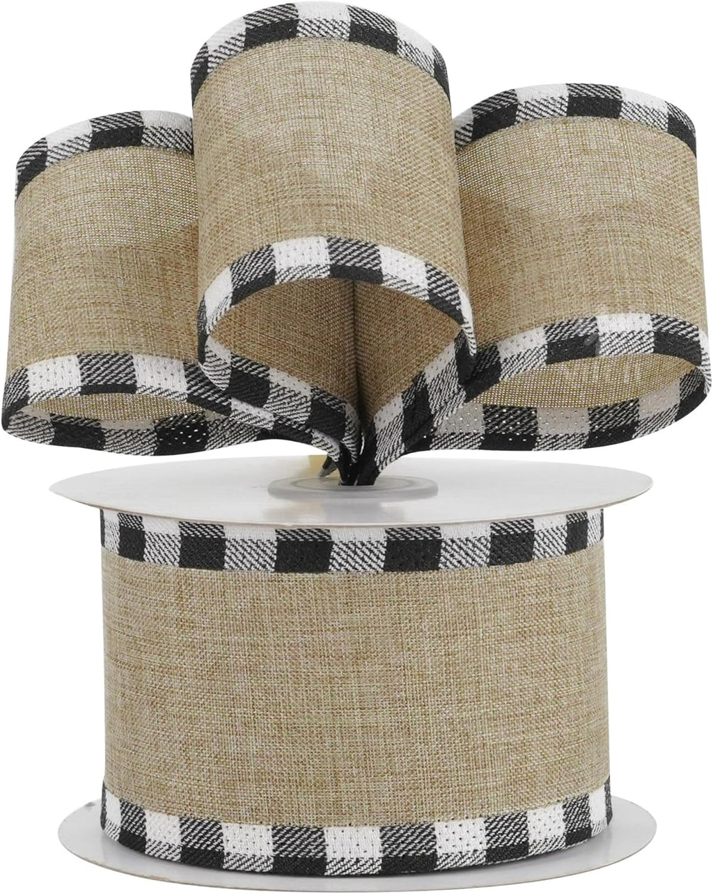 MEEDEE Burlap Christmas Ribbon - Wired 2.5 Inch Plaid with Black & White Edging | 10 Yards for Trees & Wreaths