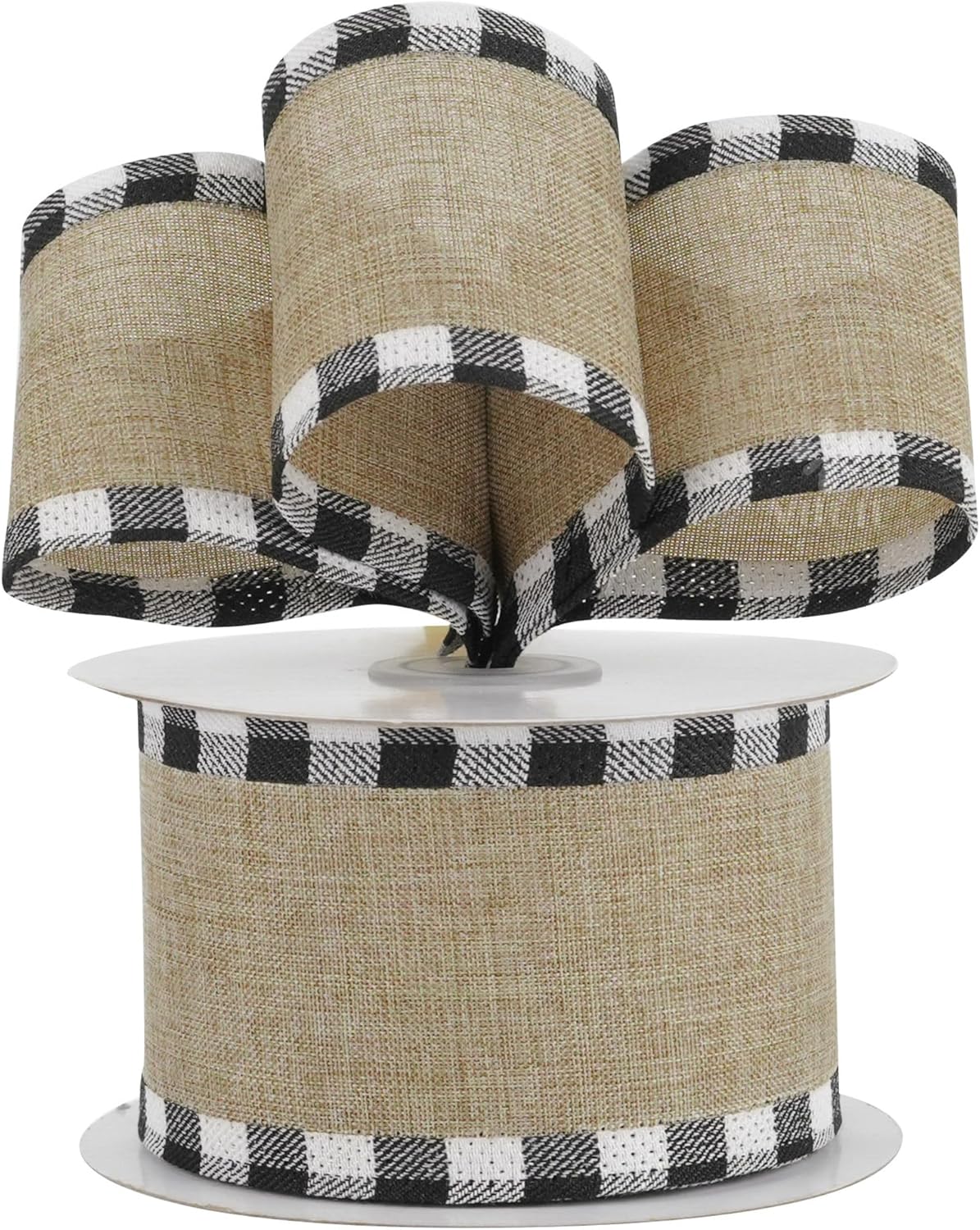 MEEDEE Burlap Christmas Ribbon - Wired 2.5 Inch Plaid with Black & White Edging | 10 Yards for Trees & Wreaths