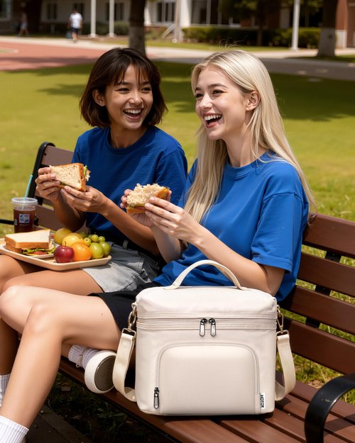 HOTOR Lunch Box for Women - Insulated Lunch Bag with Spacious 8L Capacity, PU Leather Cooler Bag, Water-Resistant & Easy to Clean, Ideal for Work or Everyday Use, Beige, 10.0" x 8.6"x 5.9"