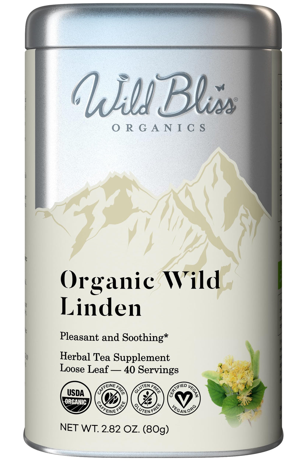 Wild Bliss Organic Linden Flower Tea - Caffeine Free Loose Leaf Calming Herbal Tea - 2.82 Ounces - 40 Servings