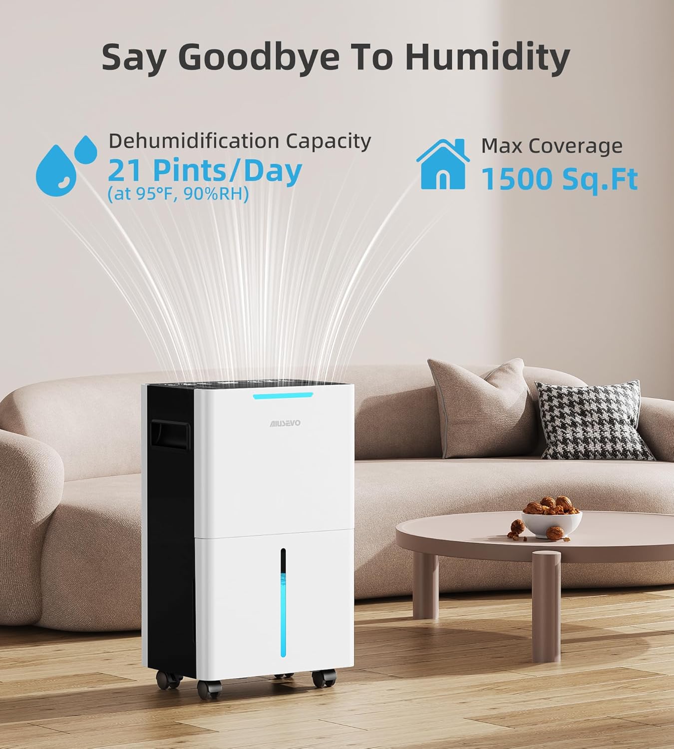 Pro Breeze 1500 Sq. Ft Dehumidifier - Intelligent Humidity Control, 21 Pints, 3 Modes, Ideal for Home & RV