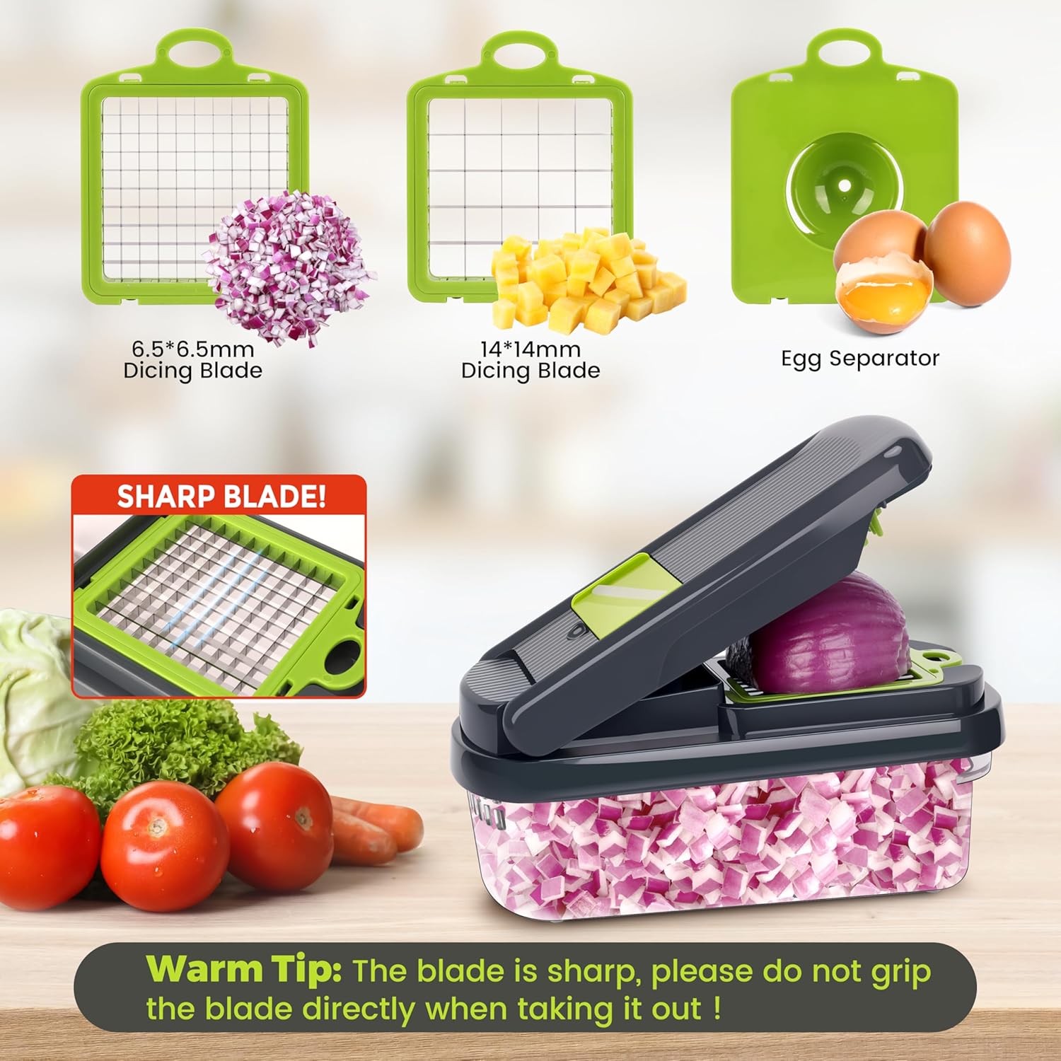 Yusshn Vegetable Chopper - 12-in-1 Multifunctional Food Chopper with 7 Blades | Grey Kitchen Essential