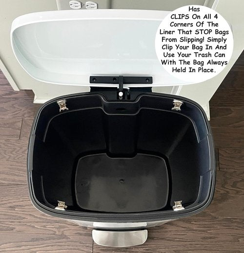 Homie 13 Gallon Kitchen Trash Can - Soft Close Lid & Anti-Bag Slip Liner | Versatile Garbage Basket in Shiny White
