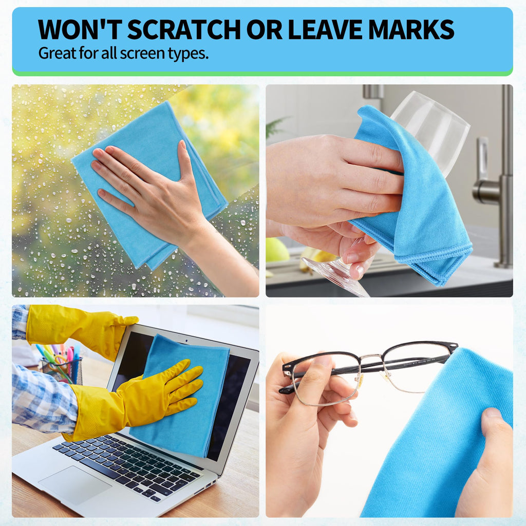 HOMERHYME Microfiber Glass Cleaning Cloth, 12 Pack Window Glass Cleaning Rags, Reusable Lint-Free Streak Free Polishing Cloth Wipes for Stainless Steel, Eyeglasses, Mirrors, Screens & Lenses,12" 12"