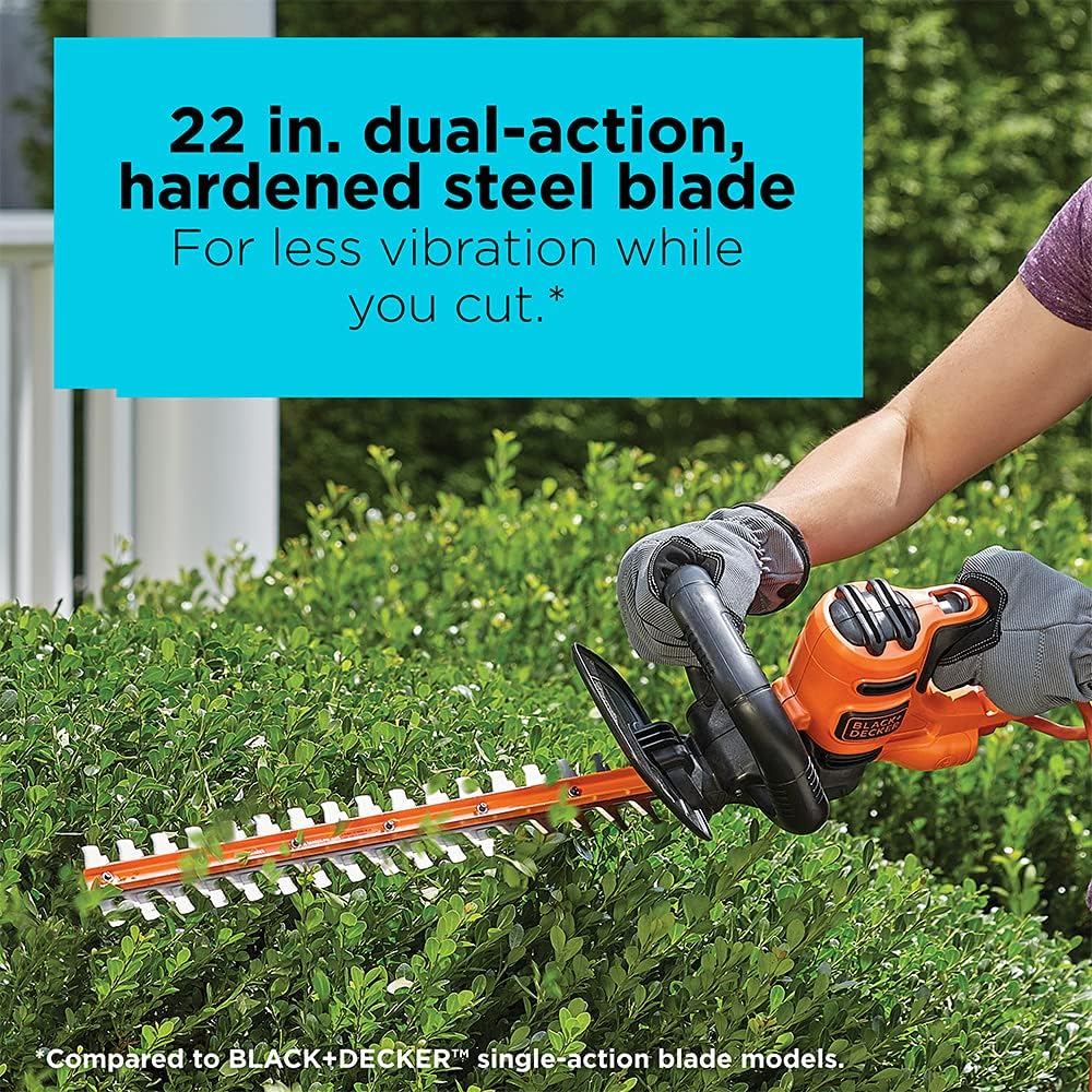 BLACK+DECKER 22" Electric Hedge Trimmer - Lightweight 4.0 Amp Dual Action Shrub Cutter | Full Wraparound Handle