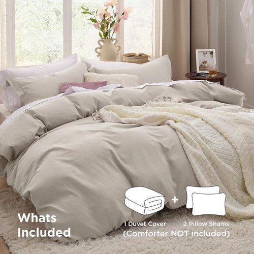 Bedsure King Duvet Cover Set - Extra Soft Prewashed Cotton-Like Polyester, 120x98 Inches, Linen, 3 Pieces