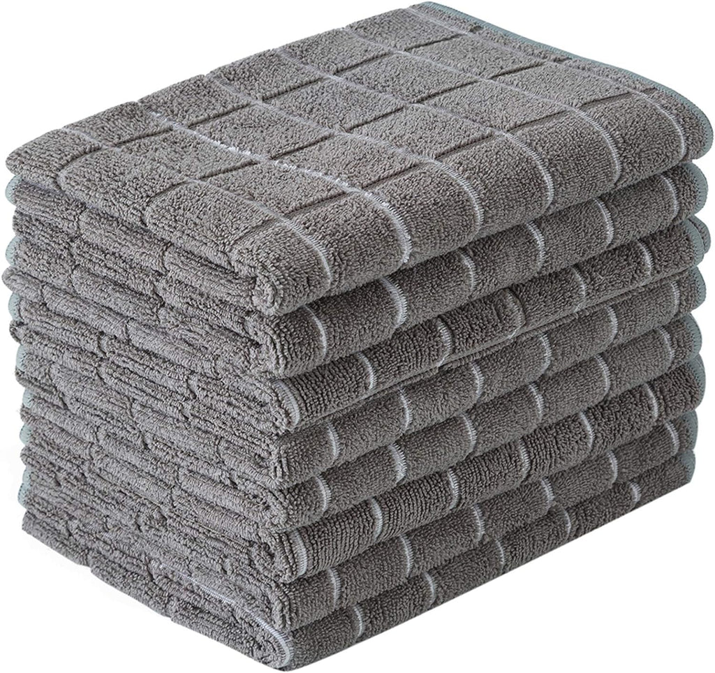 Microfiber Dish Towels - Super Absorbent & Lint-Free Kitchen Towels - 8 Pack, Gray Lattice Design, 26 x 18 Inch