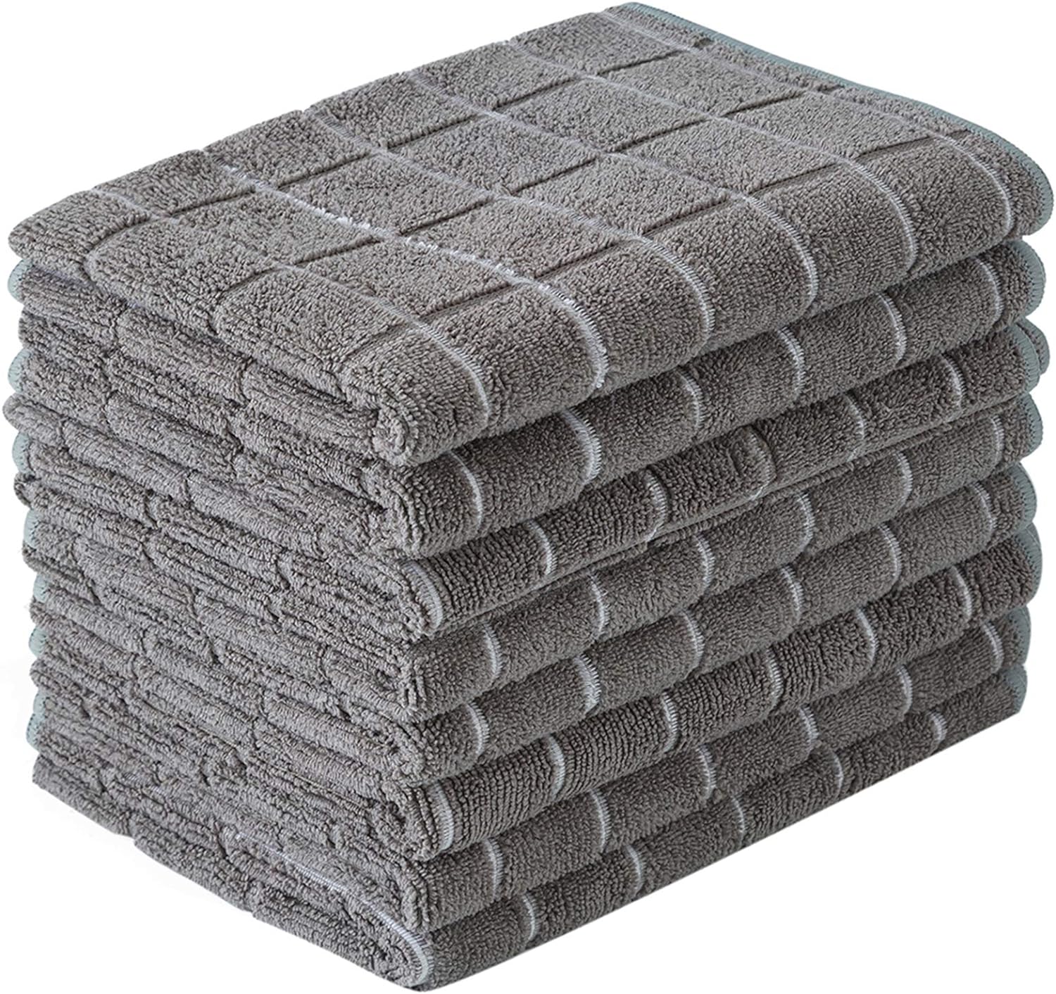 Microfiber Dish Towels - Super Absorbent & Lint-Free Kitchen Towels - 8 Pack, Gray Lattice Design, 26 x 18 Inch