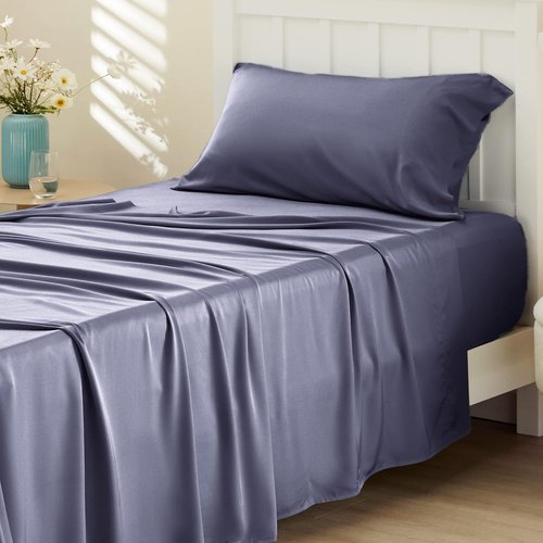Bedsure Cooling Sheets - Twin Size, Breathable Rayon from Bamboo, Soft & Silky, Deep Pocket Up to 16 Inches, Dark Grey