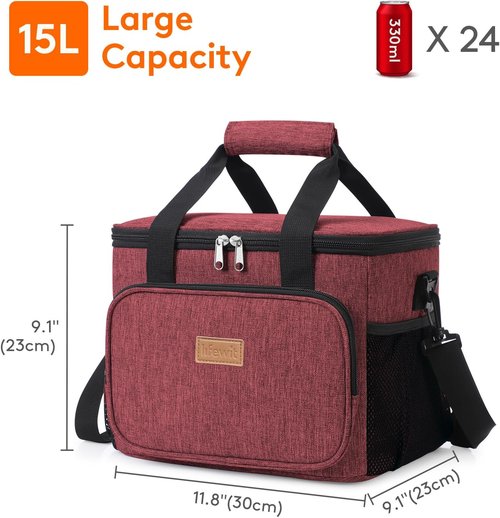 Lifewit Insulated Lunch Bag - Large Soft Cooler Tote for Men & Women | Burgundy 24-Can (15L)