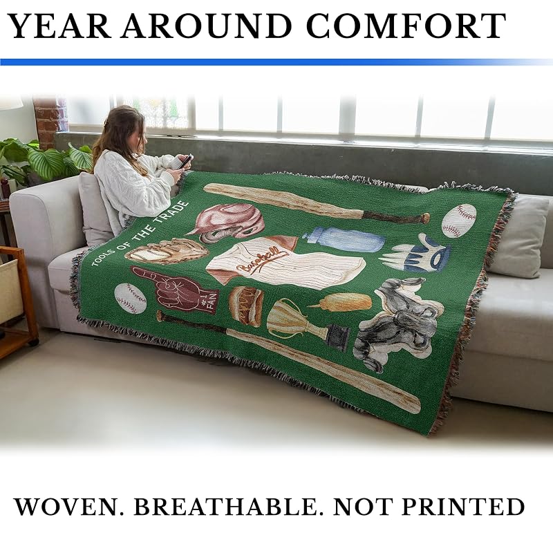 Baseball Tools of the Trade Throw Blanket - 72x54 Cotton, Made in USA - Variation: Baseball Tools of the Trade