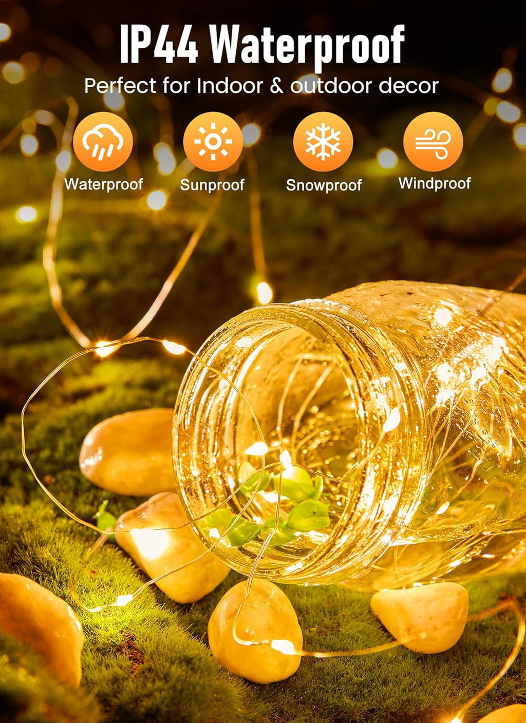 Minetom Fairy String Lights - 33Ft 100 LED Battery Operated Copper Wire Twinkle Lights for Weddings & Parties