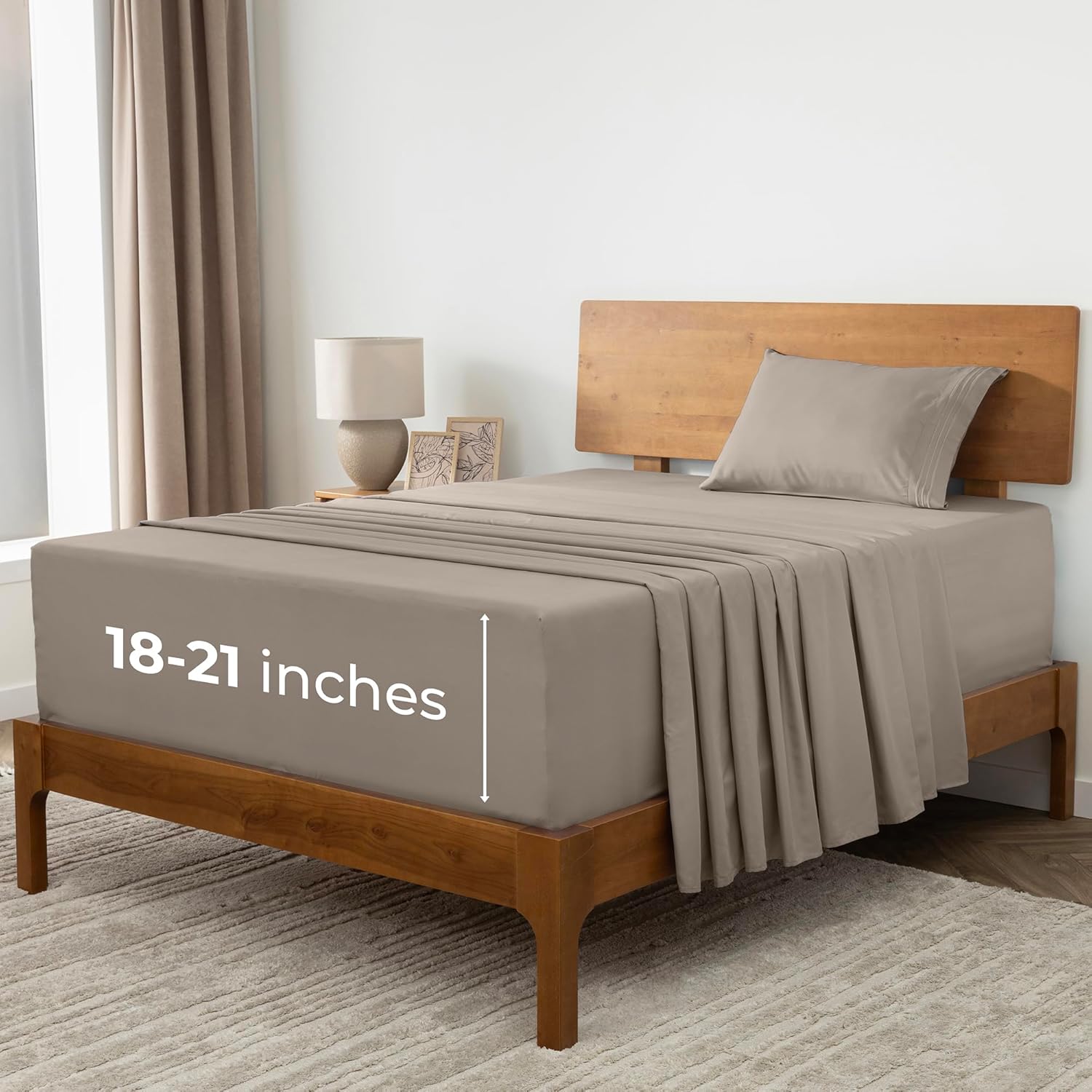 Mellanni Extra Deep Twin Sheets - Hotel Luxury Bedding Set | Ultra Soft, Cooling, Stain Resistant (Twin, Tan)