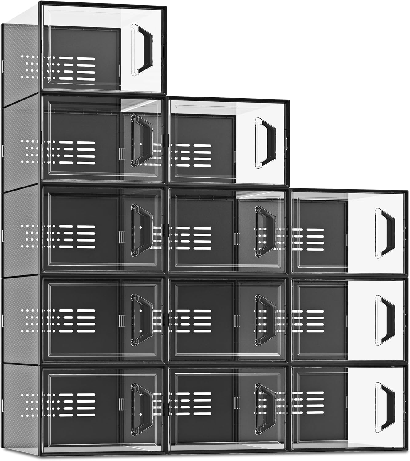 SEE SPRING X-Large Shoe Storage Box - Clear Plastic Stackable Organizer for Size 11 Sneakers | 12 Pack Black