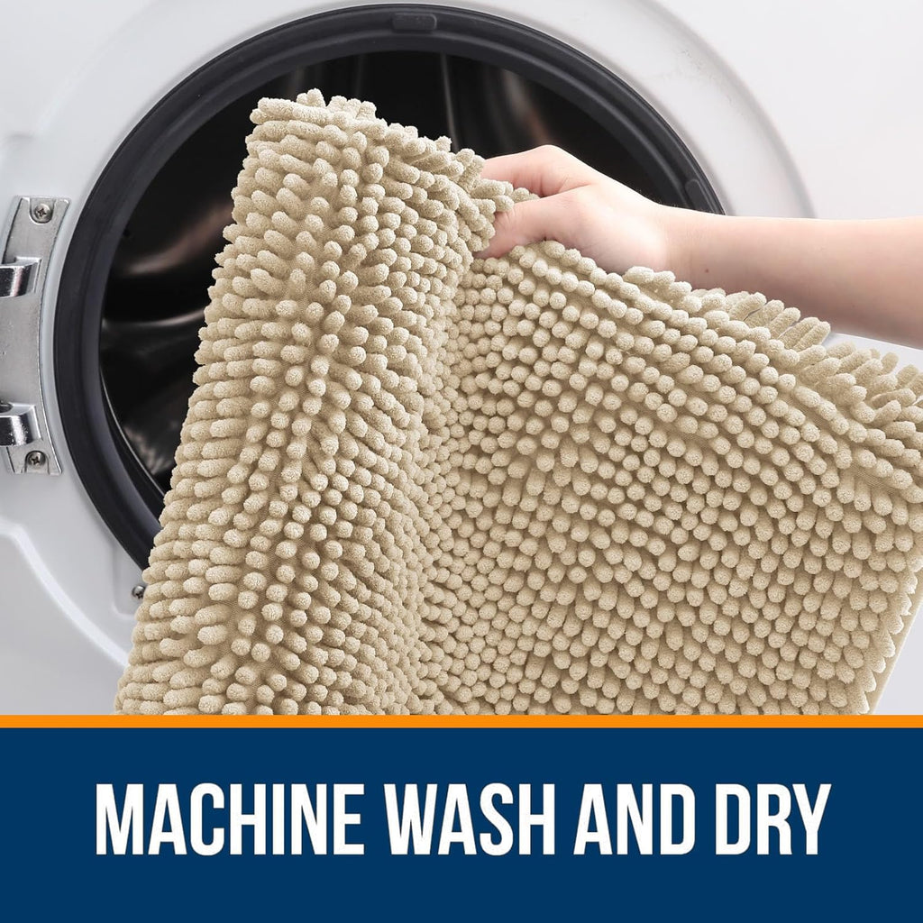 OLANLY Large Bath Rugs - Extra Soft Chenille with Quick-Dry Rubber Backing | 44x32 Inches, Beige