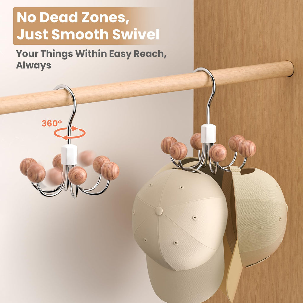 OHIYO 2-Pack 360° Swivel Hoodie Hangers with 6 Cedar Balls, Closet Organizer for Bra, Scarves, Belts, Purse & Accessories Storage