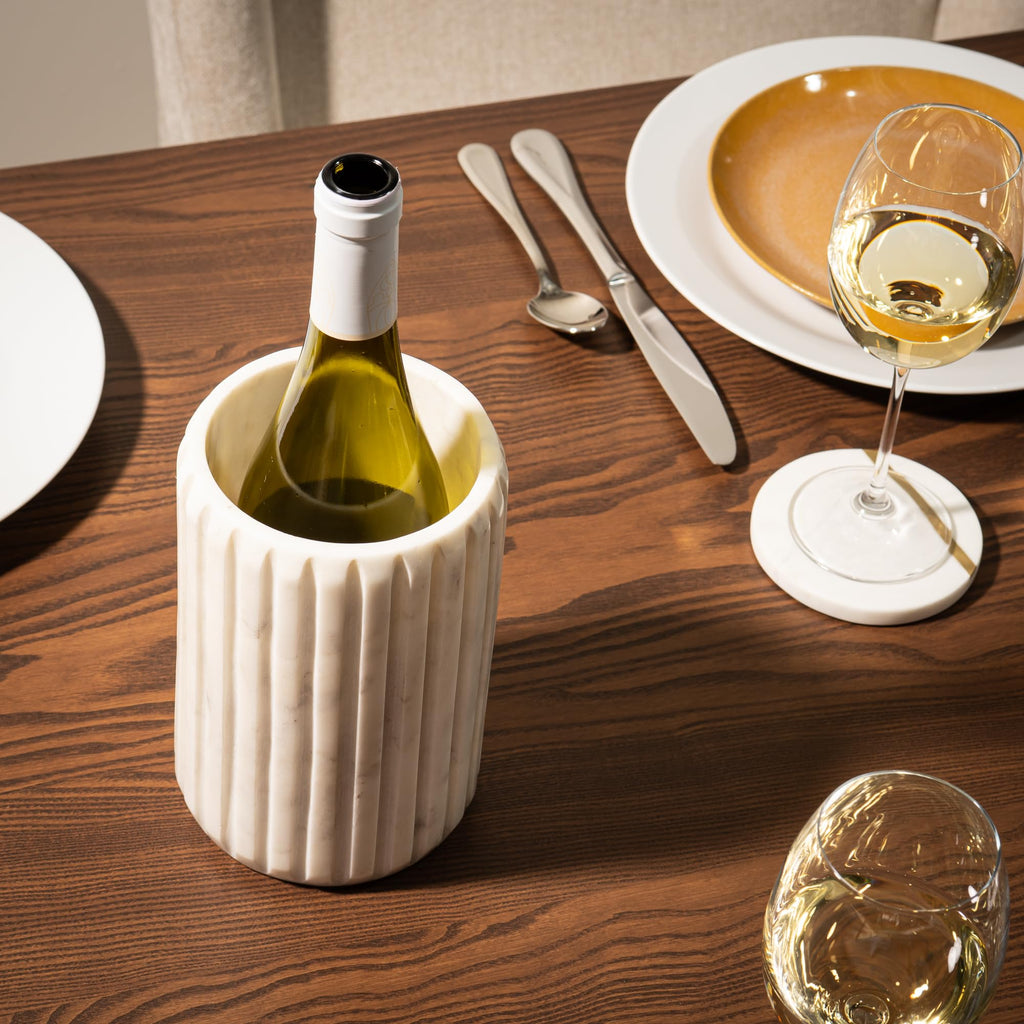 Cork & Mill Marble Wine Chiller, Champagne Bucket for Parties, Bottle Cooler for Dining Tables, Outdoor Patios and More - Handcrafted Natural Stone Bottle Holder - Keeps White Wine or Champagne Cold