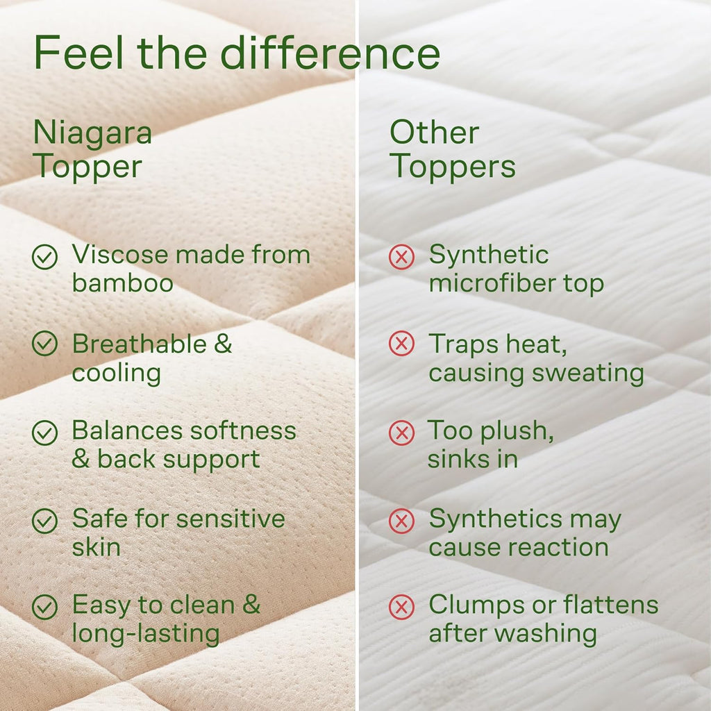 Niagara Sleep Solution Ultra Soft Mattress Topper - Bamboo Viscose Pillow Top for Back Pain Relief | Full Size, Naturally Cooling, Beige