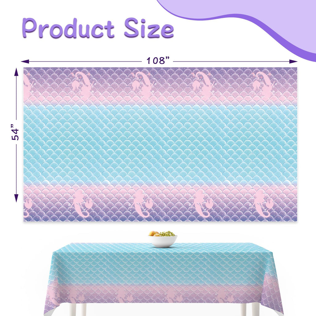 Lknnxs 3 Pack Mermaid Birthday Tablecloth, 54" x 108" Plastic Under The Sea Theme Disposable Table Covers for Girls, Party Decorations for Pool, Ocean Inspired Theme Party Supplies