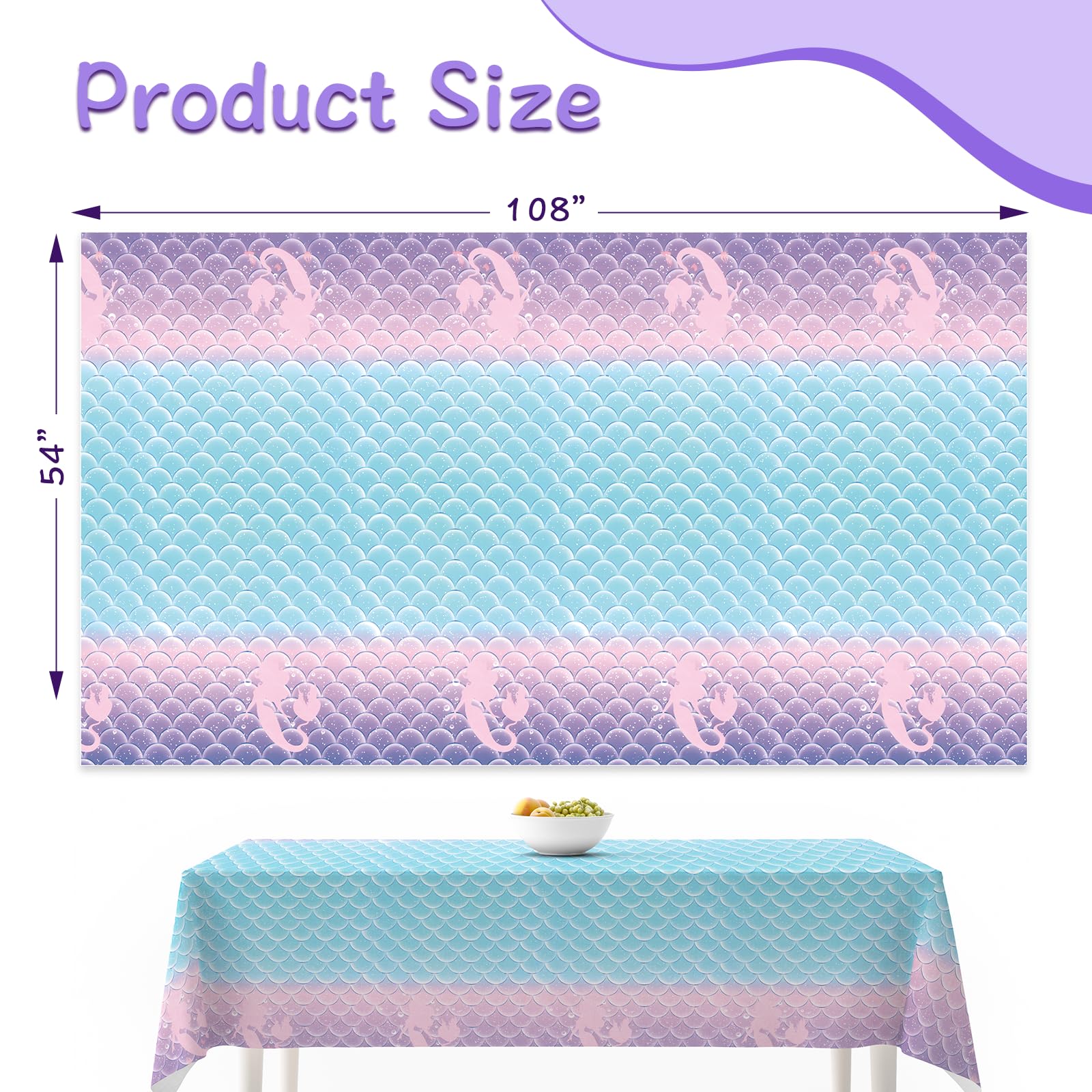 Lknnxs 3 Pack Mermaid Birthday Tablecloth, 54" x 108" Plastic Under The Sea Theme Disposable Table Covers for Girls, Party Decorations for Pool, Ocean Inspired Theme Party Supplies