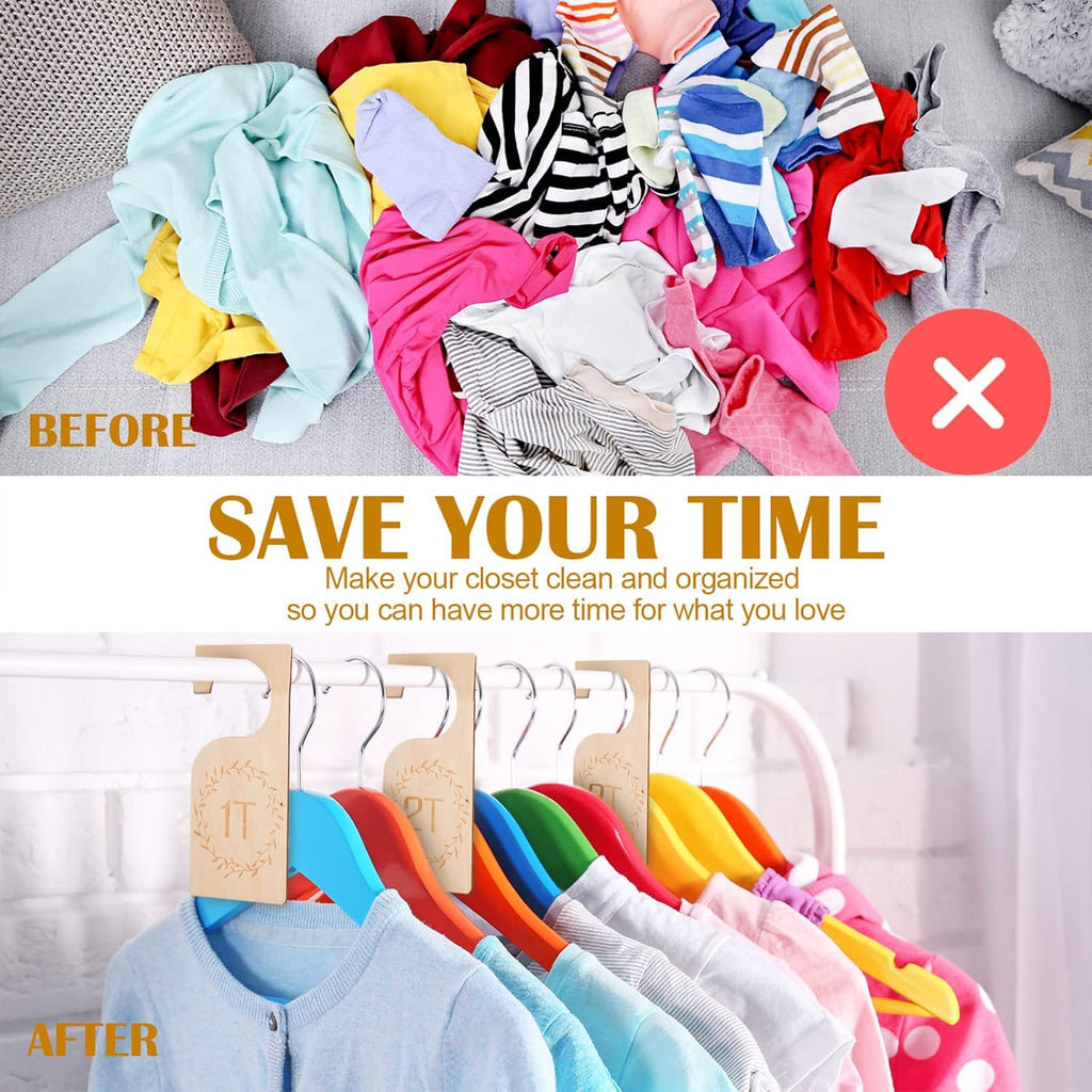 Patelai 7 Pcs Wooden Baby Closet Dividers - Organize Infant Clothes 1T to 7T | Nursery Storage Solution