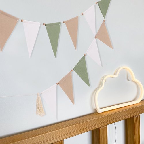 Sage Green Beige and Baby Bunting - Kids Bedroom Decorations, Neutral Triangle Flag Banner, Home Nursery Wall Hanging Decorations, Rustic Triangle Flag Felt Bunting Garland