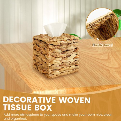 2Pcs Tissue Box Cover Decorative Woven Tissue Holder Aesthetic Facial Paper Box Cover Portable for Table Home
