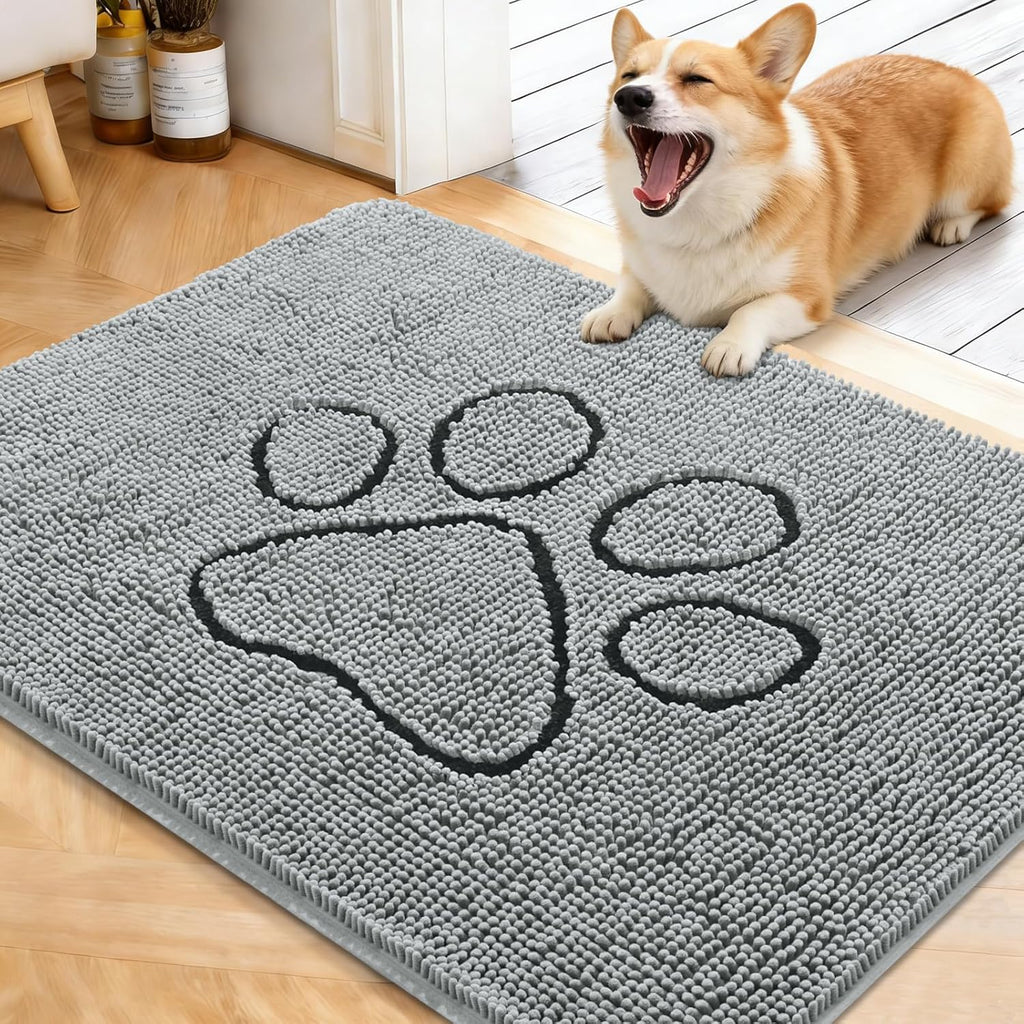 OLANLY Dog Door Mat - Absorbent Non-Slip Mud Mat for Muddy Paws | 40x32 Grey Chenille Design