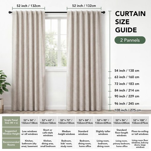 Deconovo 100% Blackout Curtains Faux Linen Look with Coffee Bottom Backing, TPU Invisible Loop Tabs Hidden Hook Design, Thermal Insulated Room Darkening Window Panels, Linen, 52W x 84L, 2 Panels