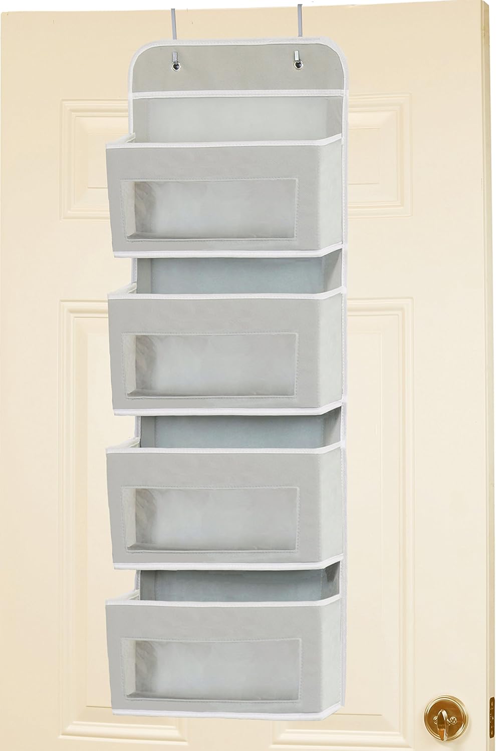 Simple Houseware 4-Pocket Over-Door Storage Organizer - Clear Window Design for Bedroom & Bathroom, Gray