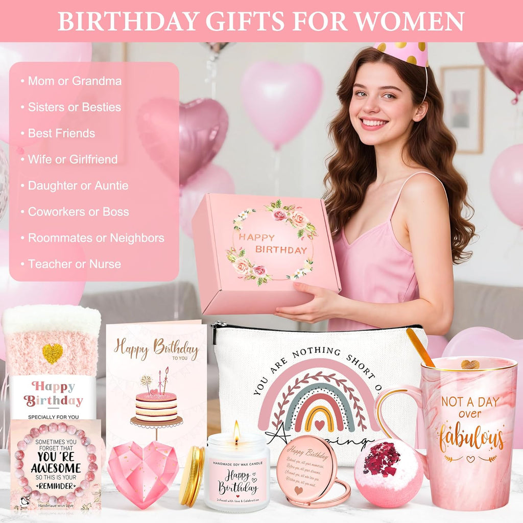 Regine Switzerland Birthday Gift Basket - Unique Pink Mug & Treats Set for Women | Perfect for Friends, Mom, Sister, & More