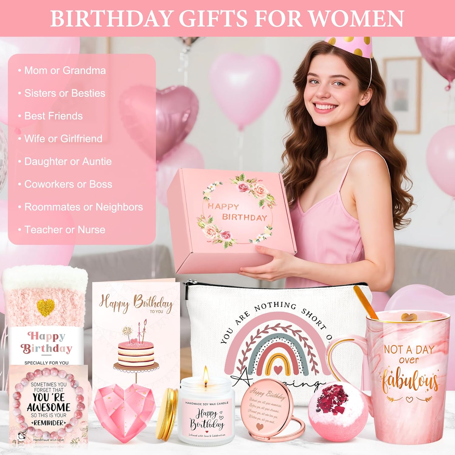 Regine Switzerland Birthday Gift Basket - Unique Pink Mug & Treats Set for Women | Perfect for Friends, Mom, Sister, & More