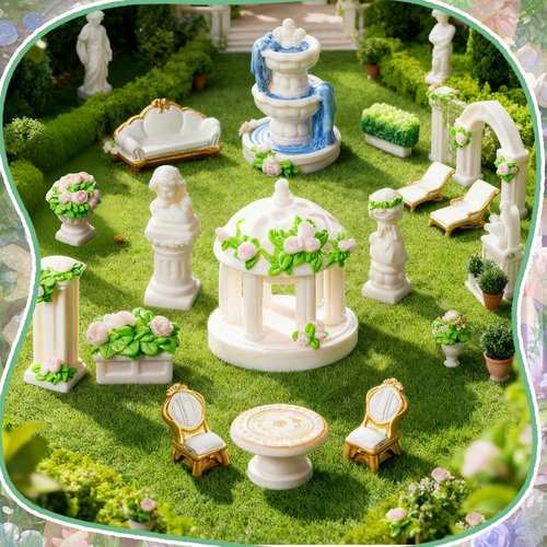 Exasinine Mini Garden Furniture Set - 15 Pcs Micro Resin Patio Ornaments for DIY Fairy Garden Decor