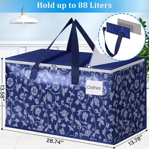 HomeHacks Extra Large Moving Bags - Heavy Duty Luggage with Smooth Zipper & Sturdy Handles | 88L Capacity, 10-Pack, Blue