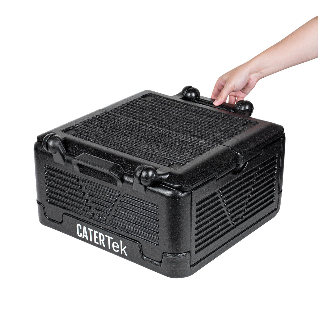 Restaurantware-Cater Tek 25 Quart Catering Hot Box, 1 Top Load Insulated Food Pan Carrier - Holds 1 Full Size 8” Deep Pan, Collapsible, Black EPP Plastic Food Box With Handles, Portable, For Buffet