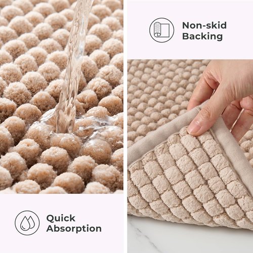 FRESHMINT Thick Chunky Chenille Bath Rug - Non-Slip, Soft & Water Absorbent | 17"x24", Beige